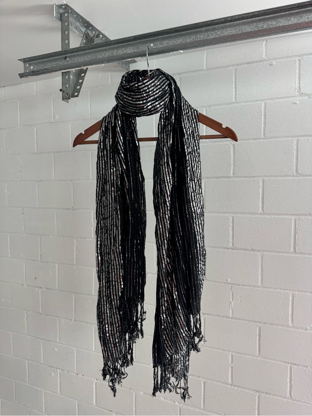 Black Metallic Silver Stripe Fringe Festival Scarf